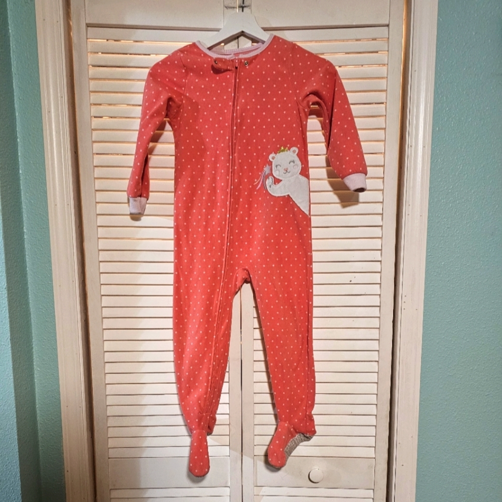 Carters Girls Pink Polka Dot Princess Long Sleeve Full Zip Footed Pajamas Sz 5